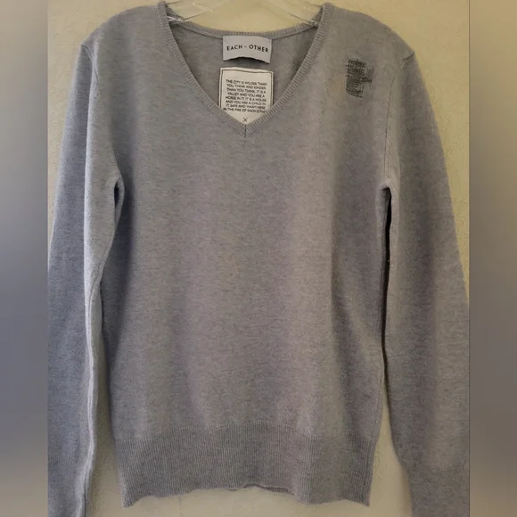 Each x Other Sweater Gray Patched 100% Cashmere Relaxed Fit V-neck Size XS